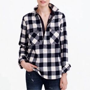 J Crew Factory Flannel Shirt Jacket Buffalo Check 1/2 Zip Popover - Womens Small